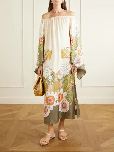 La DoubleJ Goddess Printed Off-the-shoulder Silk-twill Midi Dress | Thumbnail 2 La DoubleJ Goddess Printed Off-the-shoulder Silk-twill Midi Dress | Thumbnail 2