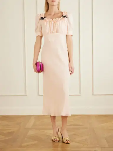 Alessandra Rich Ruffled Bow-embellished Silk-jacquard Midi Dress | Thumbnail 2 Alessandra Rich Ruffled Bow-embellished Silk-jacquard Midi Dress | Thumbnail 2