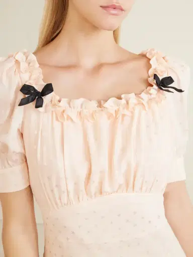 Alessandra Rich Ruffled Bow-embellished Silk-jacquard Midi Dress | Thumbnail 4 Alessandra Rich Ruffled Bow-embellished Silk-jacquard Midi Dress | Thumbnail 4