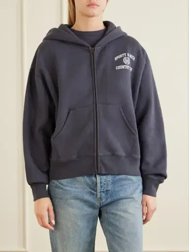 Sporty & Rich Logo-print Garment-dyed Cotton-jersey Zip-up Hoodie | Thumbnail 3 Sporty & Rich Logo-print Garment-dyed Cotton-jersey Zip-up Hoodie | Thumbnail 3
