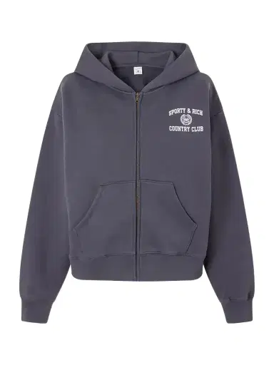 Sporty & Rich Logo-print Garment-dyed Cotton-jersey Zip-up Hoodie | Thumbnail 1 Sporty & Rich Logo-print Garment-dyed Cotton-jersey Zip-up Hoodie | Thumbnail 1