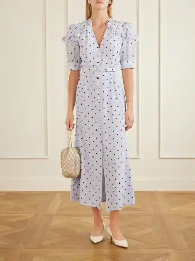Alessandra Rich Belted Polka-dot Lace-trimmed Silk Midi Dress | Thumbnail 2 Alessandra Rich Belted Polka-dot Lace-trimmed Silk Midi Dress | Thumbnail 2