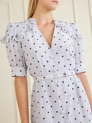 Alessandra Rich Belted Polka-dot Lace-trimmed Silk Midi Dress | Thumbnail 4 Alessandra Rich Belted Polka-dot Lace-trimmed Silk Midi Dress | Thumbnail 4
