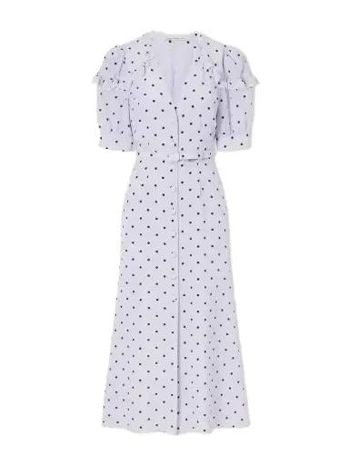 Alessandra Rich Belted Polka-dot Lace-trimmed Silk Midi Dress | Thumbnail 1 Alessandra Rich Belted Polka-dot Lace-trimmed Silk Midi Dress | Thumbnail 1