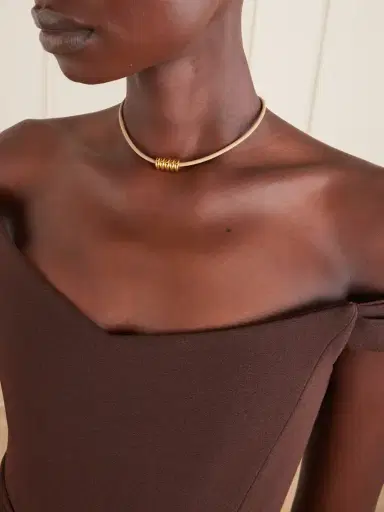 Déhanche Hollyhock Beaded Gold-toned Leather Necklace | Thumbnail 2 Déhanche Hollyhock Beaded Gold-toned Leather Necklace | Thumbnail 2