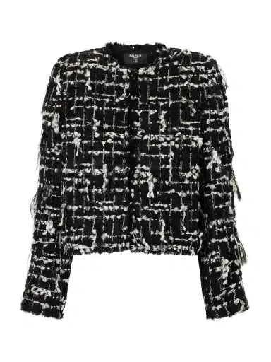 Balmain Cropped Embellished Metallic Tweed Jacket | Thumbnail 1 Balmain Cropped Embellished Metallic Tweed Jacket | Thumbnail 1