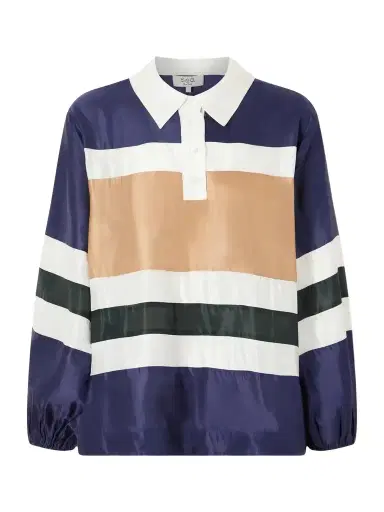 Sea Juliet Striped Satin Polo Shirt | Thumbnail 1 Sea Juliet Striped Satin Polo Shirt | Thumbnail 1