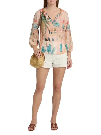 Johnny Was Women's Loubellah Beaded Cotton-Silk Blouse - Sirena - Size XL | Thumbnail 2 Johnny Was Women's Loubellah Beaded Cotton-Silk Blouse - Sirena - Size XL | Thumbnail 2