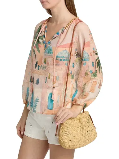 Johnny Was Women's Loubellah Beaded Cotton-Silk Blouse - Sirena - Size XL | Thumbnail 4 Johnny Was Women's Loubellah Beaded Cotton-Silk Blouse - Sirena - Size XL | Thumbnail 4
