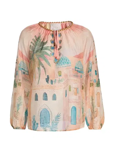 Johnny Was Women's Loubellah Beaded Cotton-Silk Blouse - Sirena - Size XL | Thumbnail 1 Johnny Was Women's Loubellah Beaded Cotton-Silk Blouse - Sirena - Size XL | Thumbnail 1