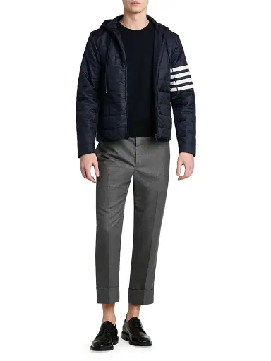 Thom Browne Men's Ottoman Stitch 4-Bar Stripe Wool-Linen-Cotton Crewneck Sweater | Thumbnail 2 Thom Browne Men's Ottoman Stitch 4-Bar Stripe Wool-Linen-Cotton Crewneck Sweater | Thumbnail 2