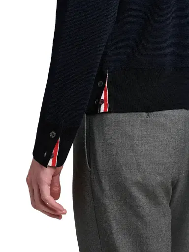 Thom Browne Men's Ottoman Stitch 4-Bar Stripe Wool-Linen-Cotton Crewneck Sweater | Thumbnail 6 Thom Browne Men's Ottoman Stitch 4-Bar Stripe Wool-Linen-Cotton Crewneck Sweater | Thumbnail 6