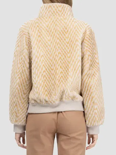 Gorski Women's Reversible Chevron Printed Grooved Shearling Lamb Bomber Coat - Cream Palomino - Size Large | Thumbnail 5 Gorski Women's Reversible Chevron Printed Grooved Shearling Lamb Bomber Coat - Cream Palomino - Size Large | Thumbnail 5