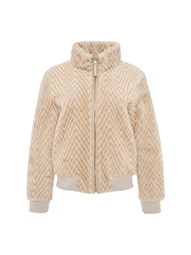 Gorski Women's Reversible Chevron Printed Grooved Shearling Lamb Bomber Coat - Cream Palomino - Size Large | Thumbnail 1 Gorski Women's Reversible Chevron Printed Grooved Shearling Lamb Bomber Coat - Cream Palomino - Size Large | Thumbnail 1