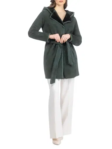 Gorski Women's Merino Shearling Lamb Parka with Embroidered Trim - Emerald - Size Large | Thumbnail 2 Gorski Women's Merino Shearling Lamb Parka with Embroidered Trim - Emerald - Size Large | Thumbnail 2