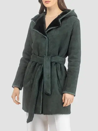 Gorski Women's Merino Shearling Lamb Parka with Embroidered Trim - Emerald - Size Large | Thumbnail 4 Gorski Women's Merino Shearling Lamb Parka with Embroidered Trim - Emerald - Size Large | Thumbnail 4
