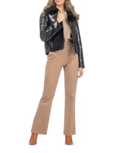 Gorski Women's Shearling Lamb Croco Embossed Zip Jacket - Black - Size Large | Thumbnail 2 Gorski Women's Shearling Lamb Croco Embossed Zip Jacket - Black - Size Large | Thumbnail 2