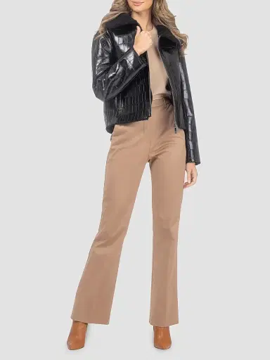 Gorski Women's Shearling Lamb Croco Embossed Zip Jacket - Black - Size Large | Thumbnail 6 Gorski Women's Shearling Lamb Croco Embossed Zip Jacket - Black - Size Large | Thumbnail 6