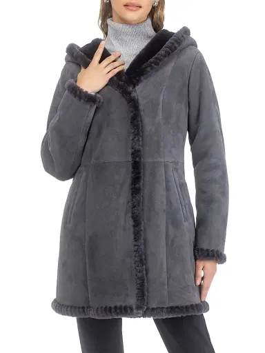 Gorski Women's Shearling Lamb Parka with Whipstitch Trim - Anthracite | Thumbnail 2 Gorski Women's Shearling Lamb Parka with Whipstitch Trim - Anthracite | Thumbnail 2