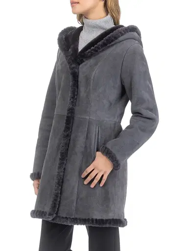 Gorski Women's Shearling Lamb Parka with Whipstitch Trim - Anthracite | Thumbnail 3 Gorski Women's Shearling Lamb Parka with Whipstitch Trim - Anthracite | Thumbnail 3