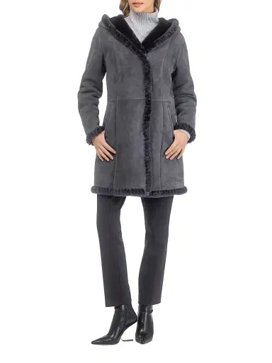 Gorski Women's Shearling Lamb Parka with Whipstitch Trim - Anthracite | Thumbnail 4 Gorski Women's Shearling Lamb Parka with Whipstitch Trim - Anthracite | Thumbnail 4