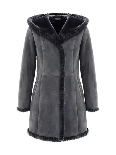 Gorski Women's Shearling Lamb Parka with Whipstitch Trim - Anthracite | Thumbnail 1 Gorski Women's Shearling Lamb Parka with Whipstitch Trim - Anthracite | Thumbnail 1