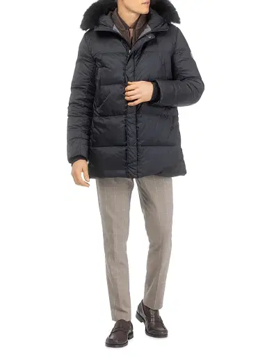 Gorski Men's Apres-Ski Parka with Detachable Toscana Lamb Hood Trim - Black Black - Size XL | Thumbnail 2 Gorski Men's Apres-Ski Parka with Detachable Toscana Lamb Hood Trim - Black Black - Size XL | Thumbnail 2