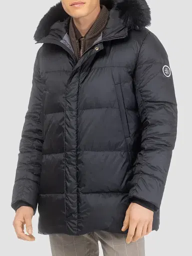 Gorski Men's Apres-Ski Parka with Detachable Toscana Lamb Hood Trim - Black Black - Size XL | Thumbnail 3 Gorski Men's Apres-Ski Parka with Detachable Toscana Lamb Hood Trim - Black Black - Size XL | Thumbnail 3
