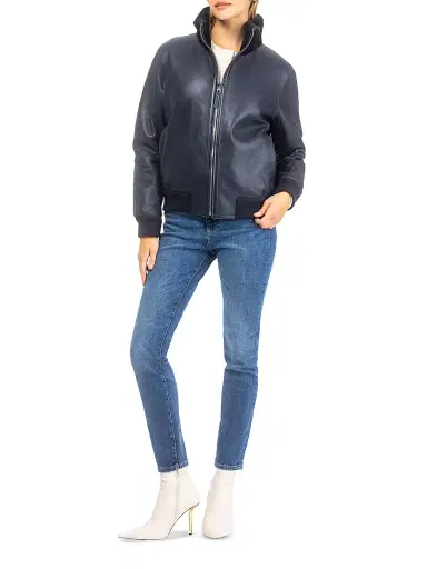 Gorski Women's Reversible Select Grooved Shearling Lamb Insignia Coat - Navy - Size Large | Thumbnail 2 Gorski Women's Reversible Select Grooved Shearling Lamb Insignia Coat - Navy - Size Large | Thumbnail 2