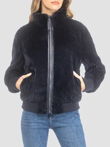 Gorski Women's Reversible Select Grooved Shearling Lamb Insignia Coat - Navy - Size Large | Thumbnail 3 Gorski Women's Reversible Select Grooved Shearling Lamb Insignia Coat - Navy - Size Large | Thumbnail 3