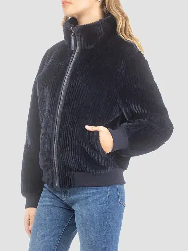Gorski Women's Reversible Select Grooved Shearling Lamb Insignia Coat - Navy - Size Large | Thumbnail 4 Gorski Women's Reversible Select Grooved Shearling Lamb Insignia Coat - Navy - Size Large | Thumbnail 4