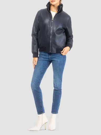Gorski Women's Reversible Select Grooved Shearling Lamb Insignia Coat - Navy - Size Large | Thumbnail 6 Gorski Women's Reversible Select Grooved Shearling Lamb Insignia Coat - Navy - Size Large | Thumbnail 6