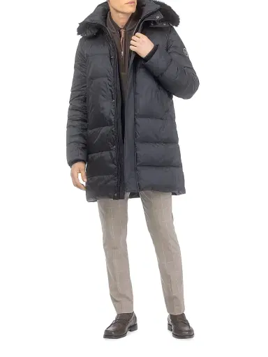 Gorski Men's Apres-Ski Parka with Detachable Toscana Lamb Hood Trim - Black Black - Size XL | Thumbnail 2 Gorski Men's Apres-Ski Parka with Detachable Toscana Lamb Hood Trim - Black Black - Size XL | Thumbnail 2