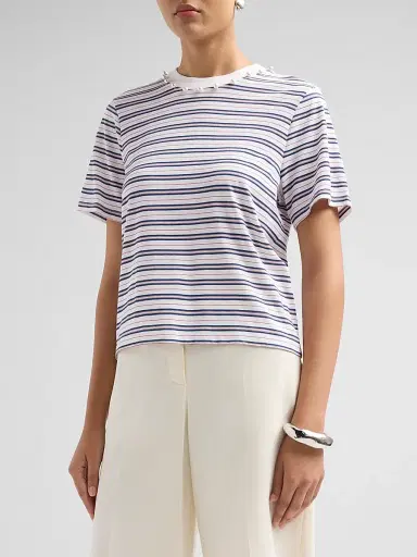 Cami NYC Women's Mattea Striped Imitation-Pearl-Embellished Cotton T-Shirt | Thumbnail 4 Cami NYC Women's Mattea Striped Imitation-Pearl-Embellished Cotton T-Shirt | Thumbnail 4