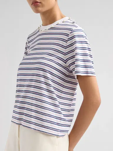Cami NYC Women's Mattea Striped Imitation-Pearl-Embellished Cotton T-Shirt | Thumbnail 5 Cami NYC Women's Mattea Striped Imitation-Pearl-Embellished Cotton T-Shirt | Thumbnail 5