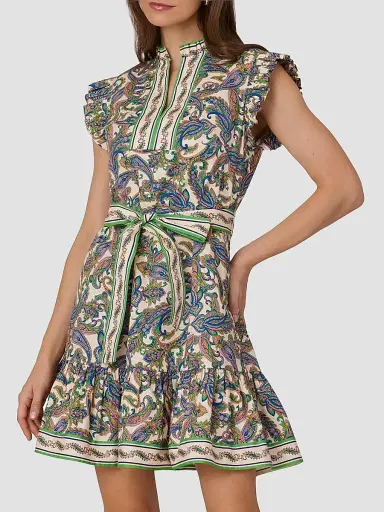 Shoshanna Women's Leah Paisley Stretch-Cotton Tie-Waist Mini Dress | Thumbnail 2 Shoshanna Women's Leah Paisley Stretch-Cotton Tie-Waist Mini Dress | Thumbnail 2