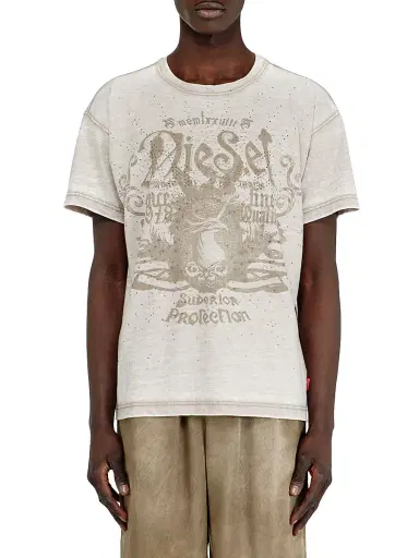 Diesel Men's Burnout Graphic Studded T-Shirt | Thumbnail 1 Diesel Men's Burnout Graphic Studded T-Shirt | Thumbnail 1
