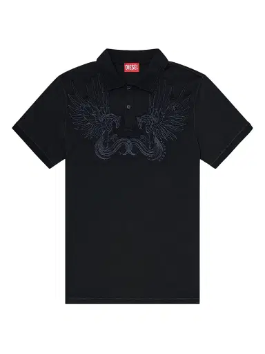 Diesel Men's Phen Embroidered Polo Shirt - Offwhite Black | Thumbnail 1 Diesel Men's Phen Embroidered Polo Shirt - Offwhite Black | Thumbnail 1