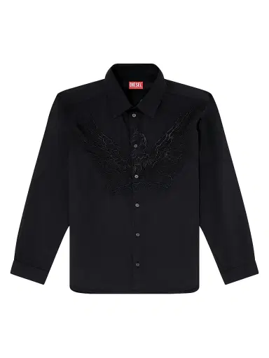 Diesel Men's Embroidered Cotton Overshirt - Black | Thumbnail 1 Diesel Men's Embroidered Cotton Overshirt - Black | Thumbnail 1