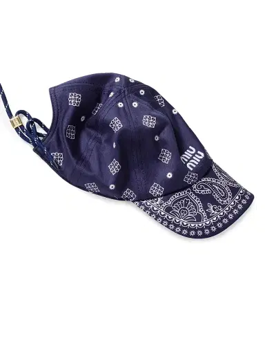 Miu Miu Women's Printed Cotton Baseball Cap - Blue | Thumbnail 2 Miu Miu Women's Printed Cotton Baseball Cap - Blue | Thumbnail 2