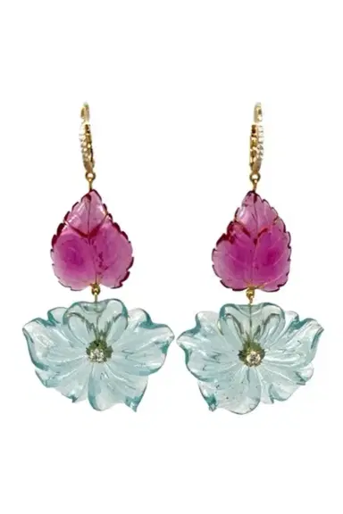 LISA NIK Aquamarine Rubellite Flower Earrings | Thumbnail 1 LISA NIK Aquamarine Rubellite Flower Earrings | Thumbnail 1