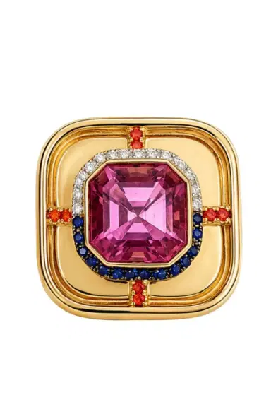 EDINA KISS Diamond Pink Tourmaline Art Deco Ring | Thumbnail 1 EDINA KISS Diamond Pink Tourmaline Art Deco Ring | Thumbnail 1