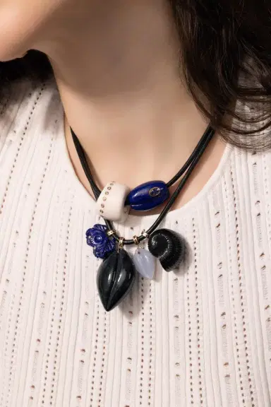 DEZSO BY SARA BELTRÁN Grande Blue Tiger Eye Cowry Pendant | Thumbnail 3 DEZSO BY SARA BELTRÁN Grande Blue Tiger Eye Cowry Pendant | Thumbnail 3