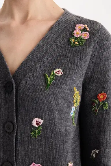 Oscar de la Renta Mini Floral Long Sleeve Cardigan | Thumbnail 2 Oscar de la Renta Mini Floral Long Sleeve Cardigan | Thumbnail 2