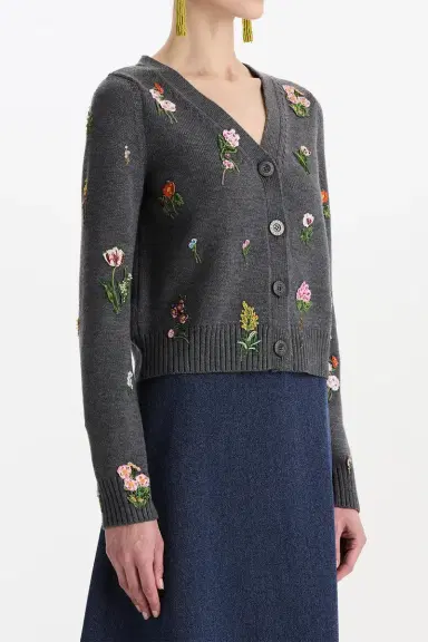 Oscar de la Renta Mini Floral Long Sleeve Cardigan | Thumbnail 3 Oscar de la Renta Mini Floral Long Sleeve Cardigan | Thumbnail 3