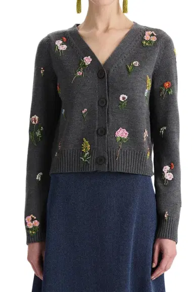Oscar de la Renta Mini Floral Long Sleeve Cardigan | Thumbnail 1 Oscar de la Renta Mini Floral Long Sleeve Cardigan | Thumbnail 1