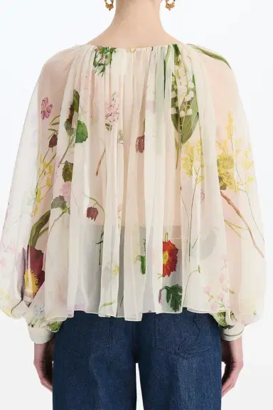 Oscar de la Renta Mixed Botanical Long Sleeve Blouse | Thumbnail 5 Oscar de la Renta Mixed Botanical Long Sleeve Blouse | Thumbnail 5