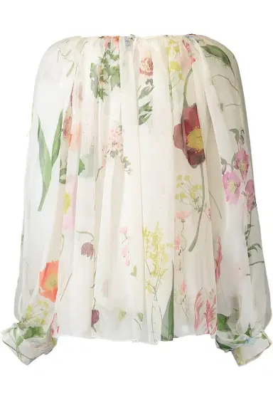 Oscar de la Renta Mixed Botanical Long Sleeve Blouse | Thumbnail 6 Oscar de la Renta Mixed Botanical Long Sleeve Blouse | Thumbnail 6