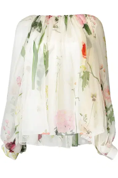 Oscar de la Renta Mixed Botanical Long Sleeve Blouse | Thumbnail 1 Oscar de la Renta Mixed Botanical Long Sleeve Blouse | Thumbnail 1