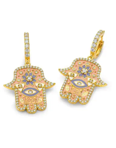 BUDDHA MAMA Pink Enamel Hamsa Huggies | Thumbnail 4 BUDDHA MAMA Pink Enamel Hamsa Huggies | Thumbnail 4